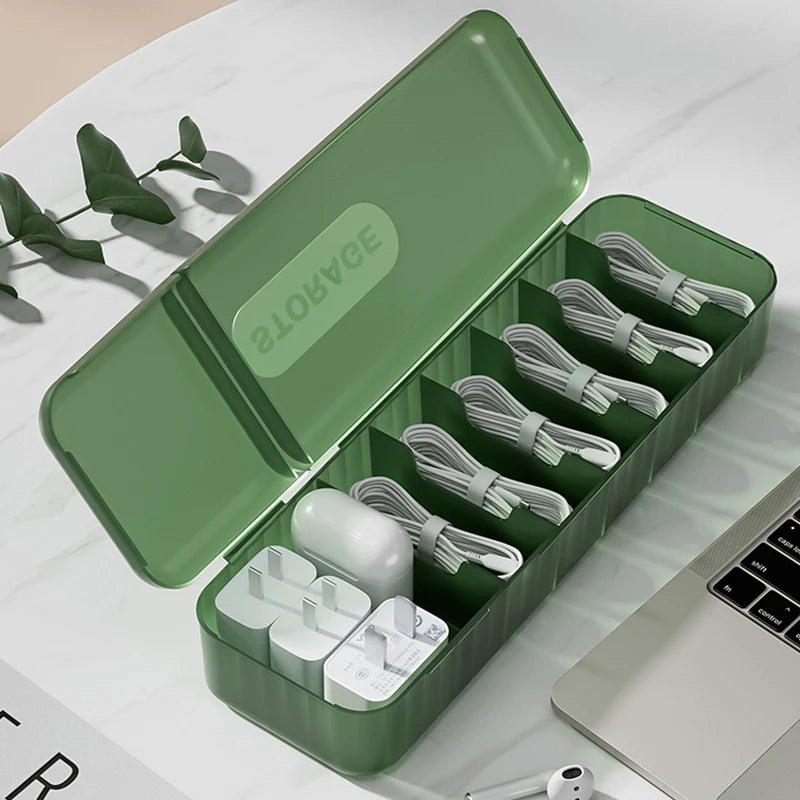 Desktop Covered Data Cable Storage Box, Power Charging Cable Sorting
