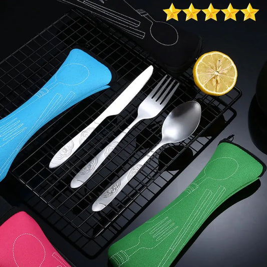 [Hot Sales] Picnic Set Tableware Washable with Zipper Travel Cutlery