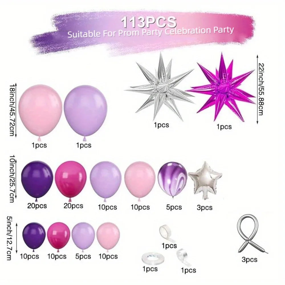 113PCS Explosive Star Balloon Garland Arch Set Wedding Birthday Party