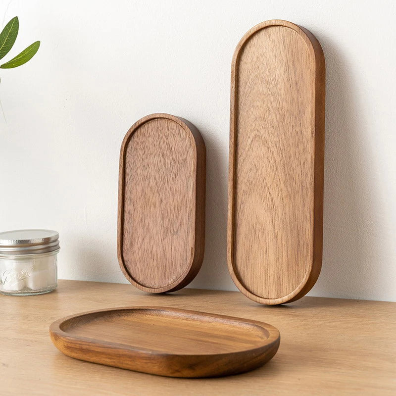 Tableware Solid Wood Food Tray Round Rectangle Dessert Plate