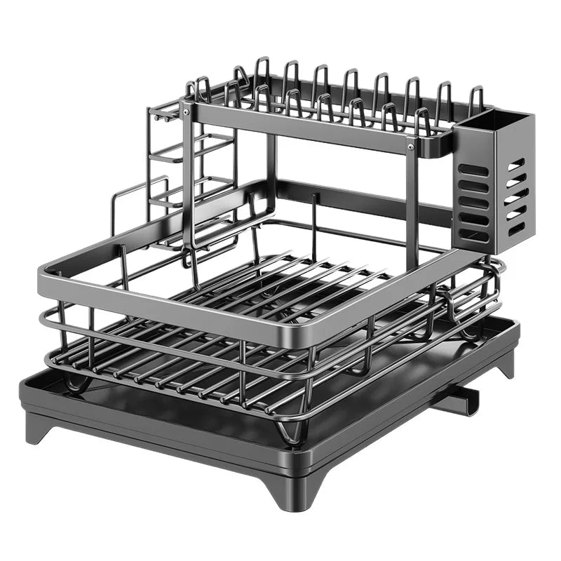 Dish Drying Rack Kitchen Adjustable Steel 2 Tier Plates Organizer Dish