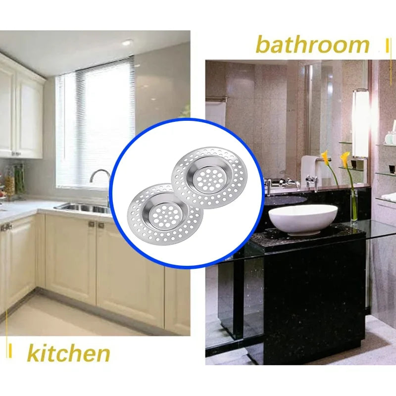2Pcs Kitchen Metal Sink Strainer Floor Drain Bathtub Hair Catcher
