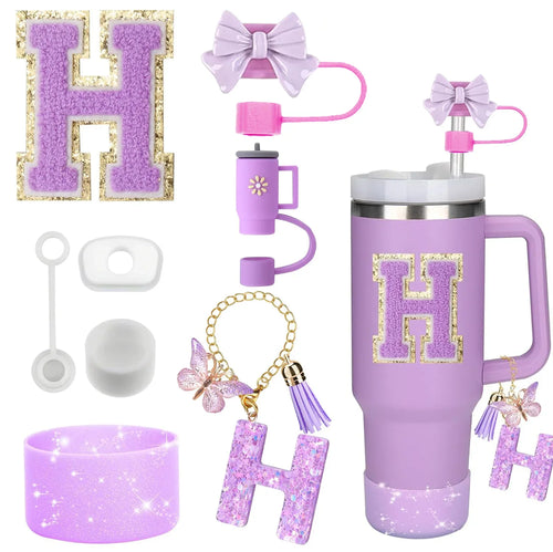 8PCS Accessories Set for Stanley Cup Purple 30oz 40oz tumbler Silicone