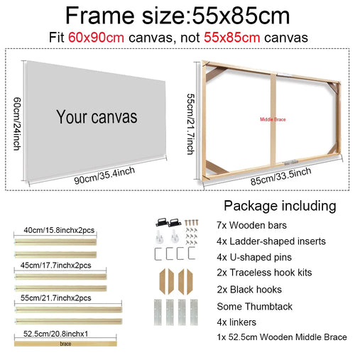 30x40 40x50 60x90cm Canvas Frame Wooden Frames Wooden Photo Oil