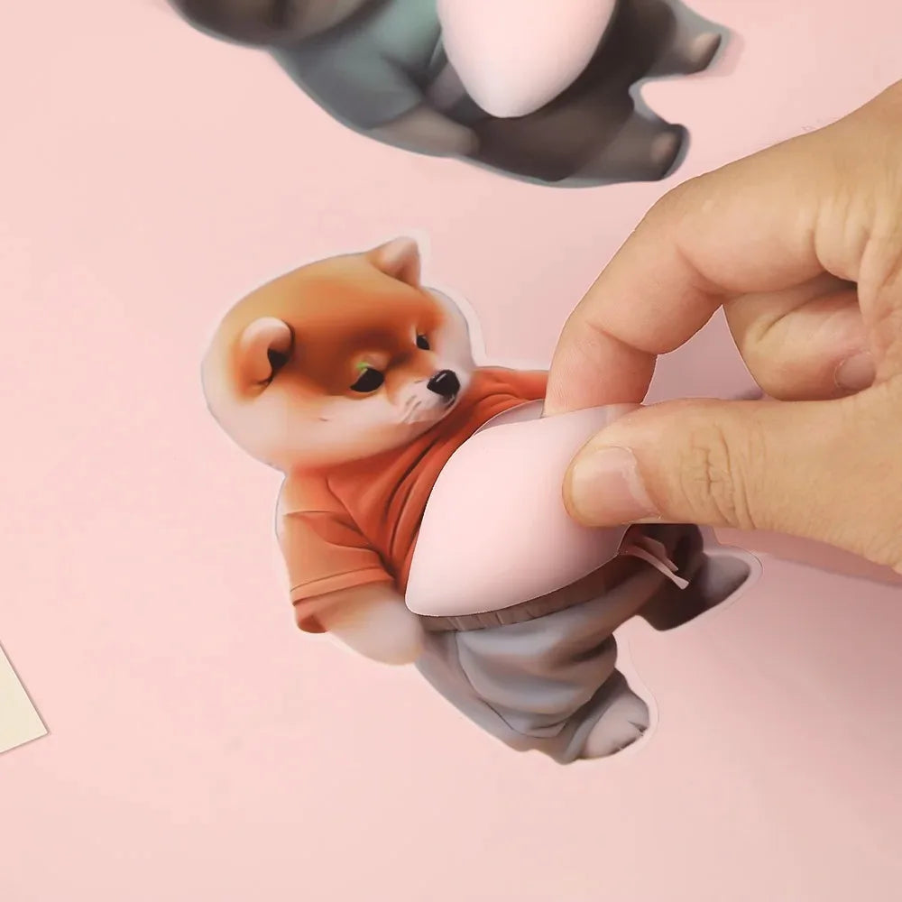 3D Shiba Inu Dog Belly Sticker - Cute puppy wearing orange outfit with