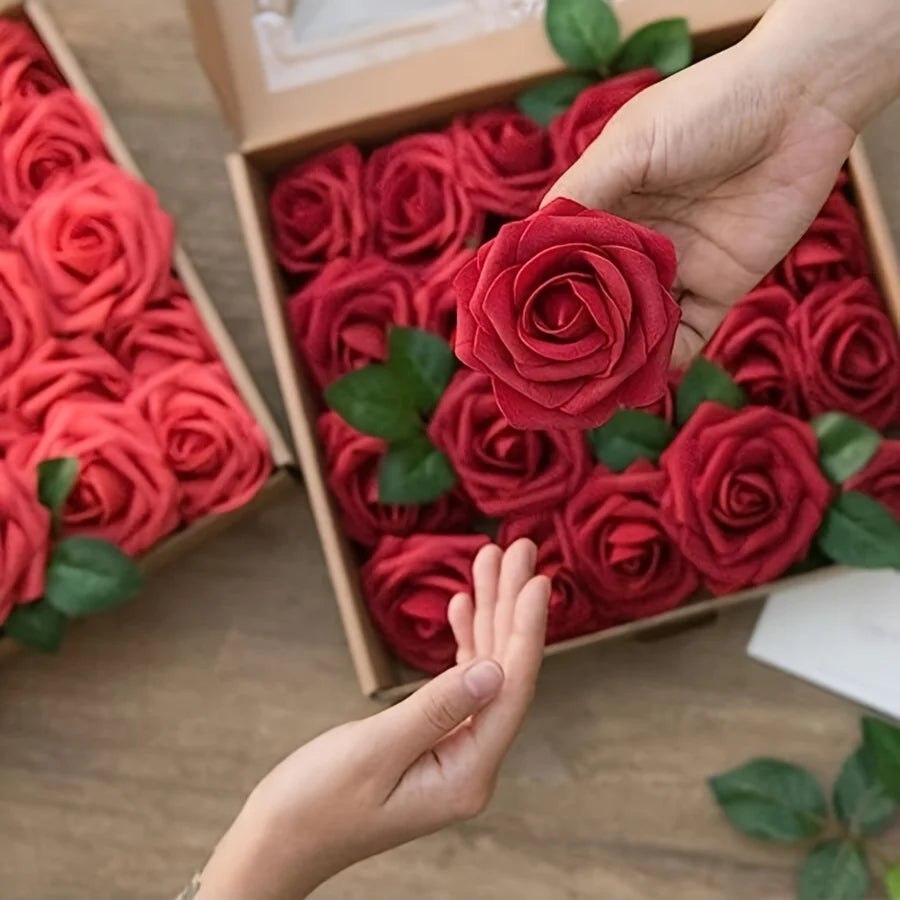 25pcs Artificial Flowers, Fake Flowers Roses W/stem For DIY Wedding
