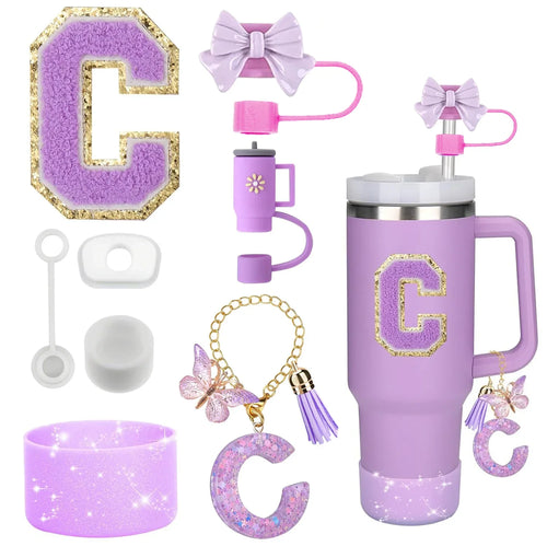 8PCS Accessories Set for Stanley Cup Purple 30oz 40oz tumbler Silicone