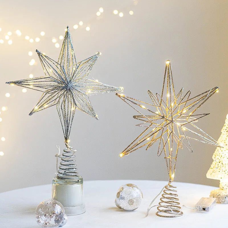 Christmas Tree Toppers Star With LED String Lights Ornaments For