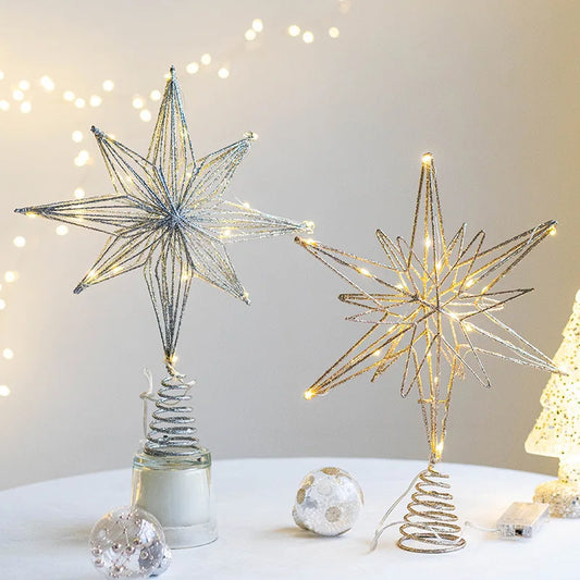 Christmas Tree Toppers Star With LED String Lights Ornaments For