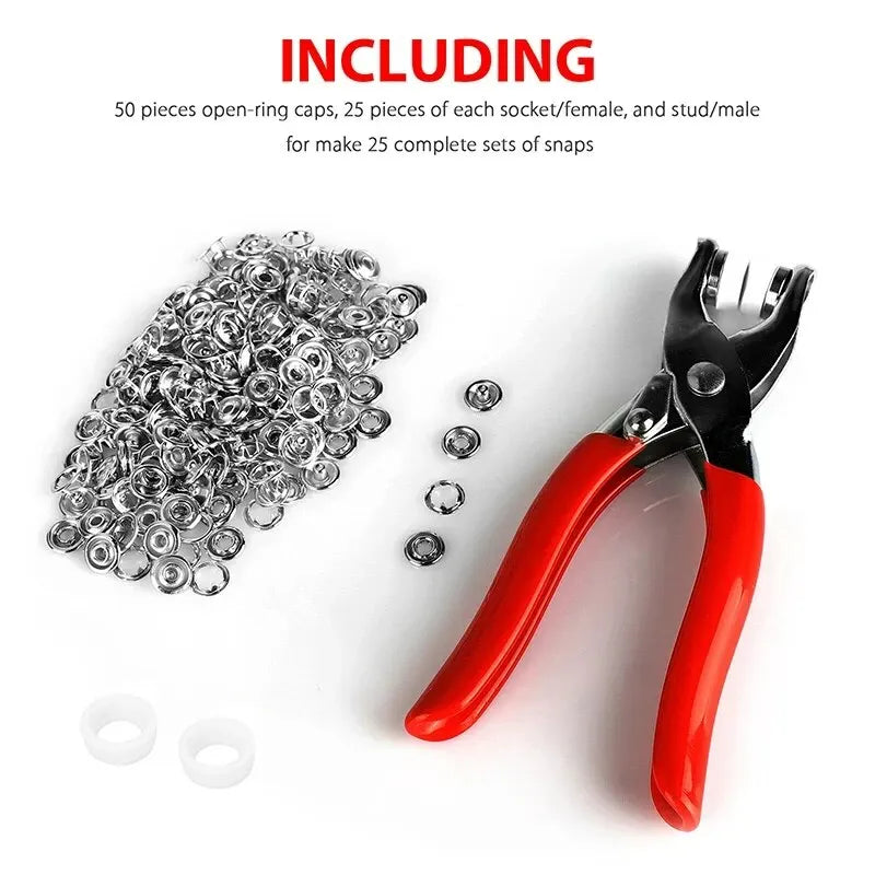 400pcs Prong Rings 9.5mm Buckle Buttons Metal Colour Pliers Snap