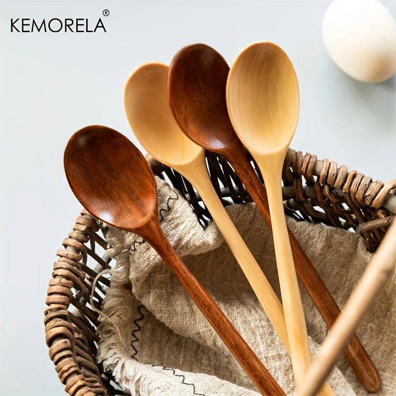 4PCS Wooden Spoon Kitchen Korean Style Natural Wood Soup Tableware