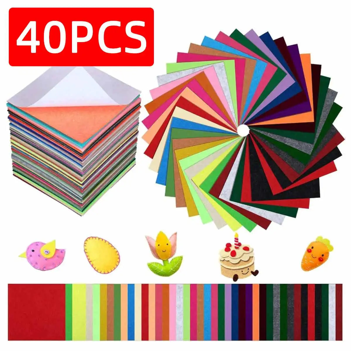40PCS Colorful Felt Cloth With Different Specifications Smooth Texture