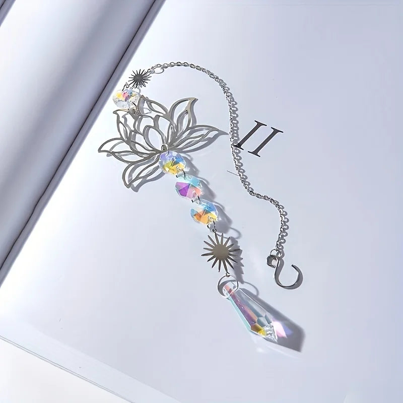 1PcMetalLotusandArtificial Crystal Suncatcher Charm Handmade