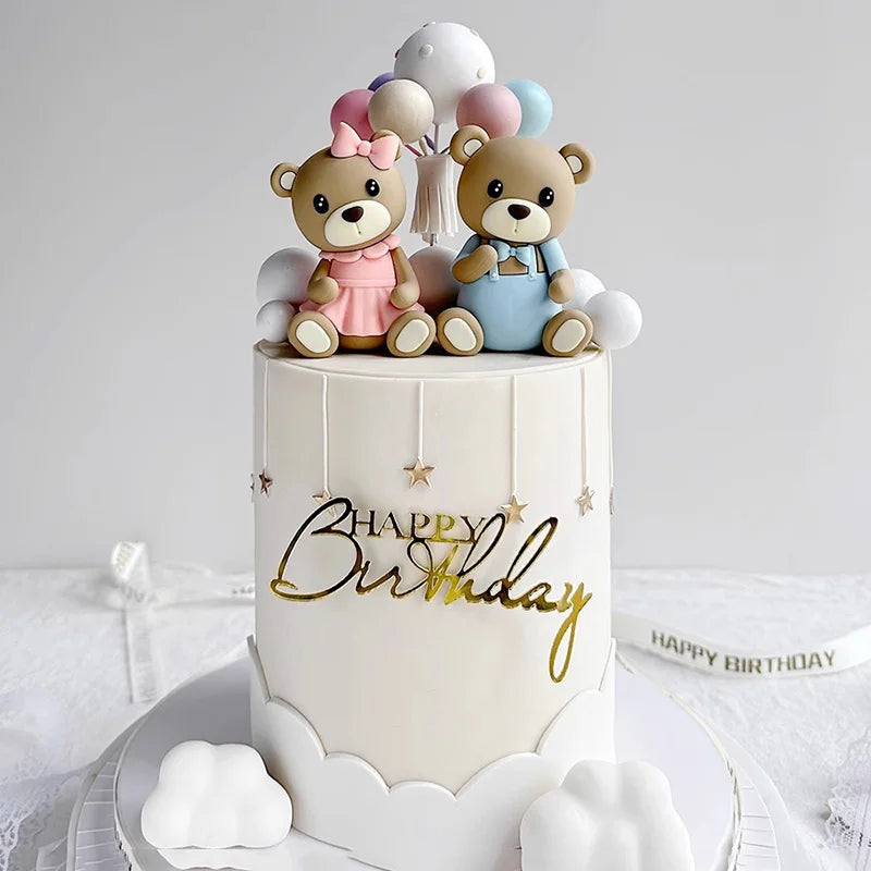 New 3D Bear Cake Topper Baby Shower Bear Decoration Boy Girl Happy 1st