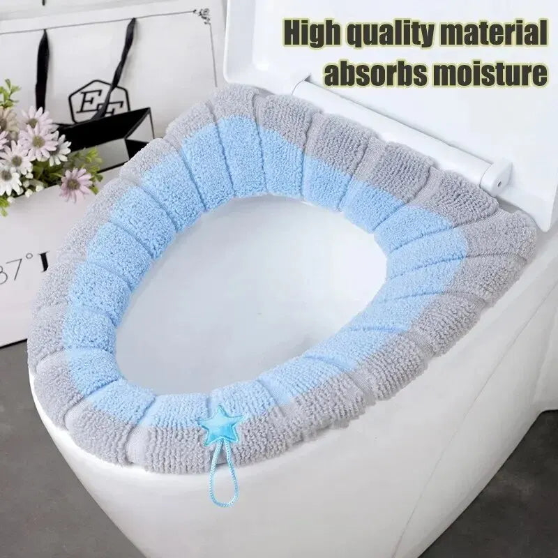 1 Pack Stitched Color Portable Knitted Toilet Mat Thickened Washable