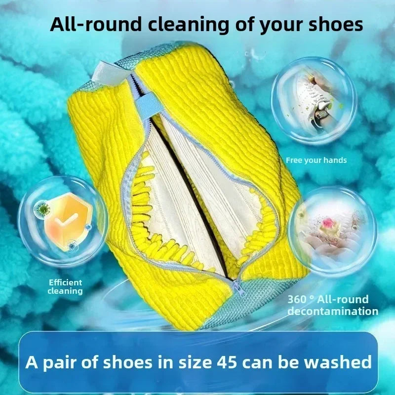 Durable Mesh Shoe Wash Bag with Zipper, Plush Lining Inside Protects