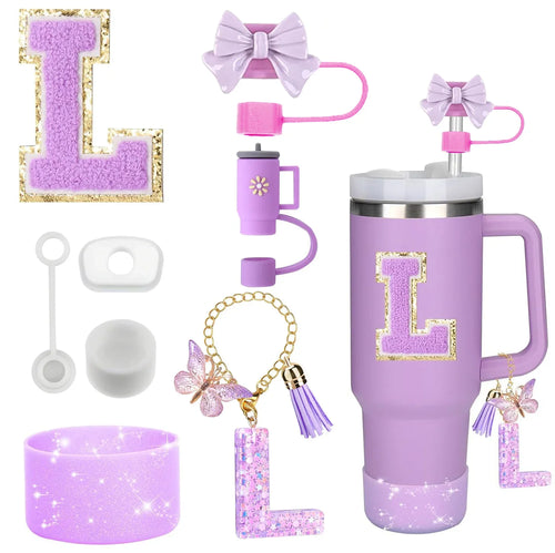 8PCS Accessories Set for Stanley Cup Purple 30oz 40oz tumbler Silicone