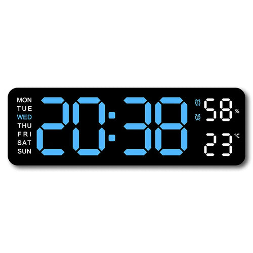 9 Inch Large Digital Wall Clock USB Powered TEMP Humidity Week Auto