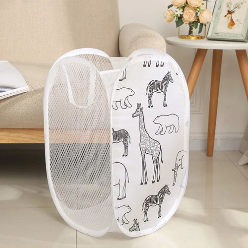 Cartoon foldable laundry basket Three-sided mesh laundry basket