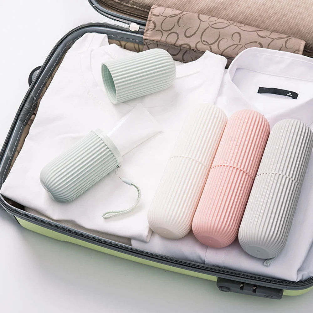 Travel Toothbrush Box Vertical Stripe Portable Mouthwash Cup Brushing