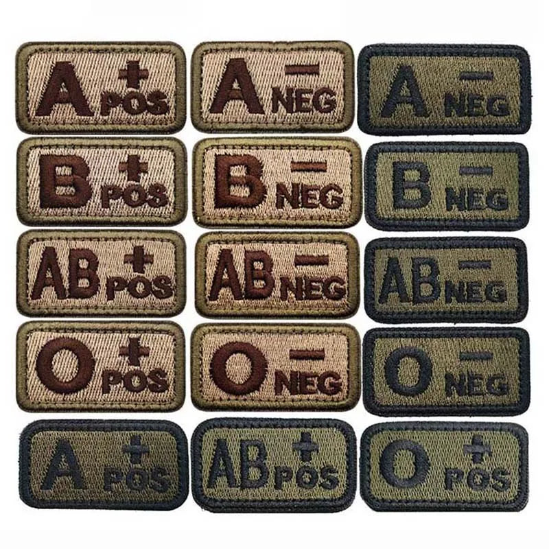 2.5*5CM,A B AB O POS-NEG Blood Type Badges Fabric Applique Embroidery