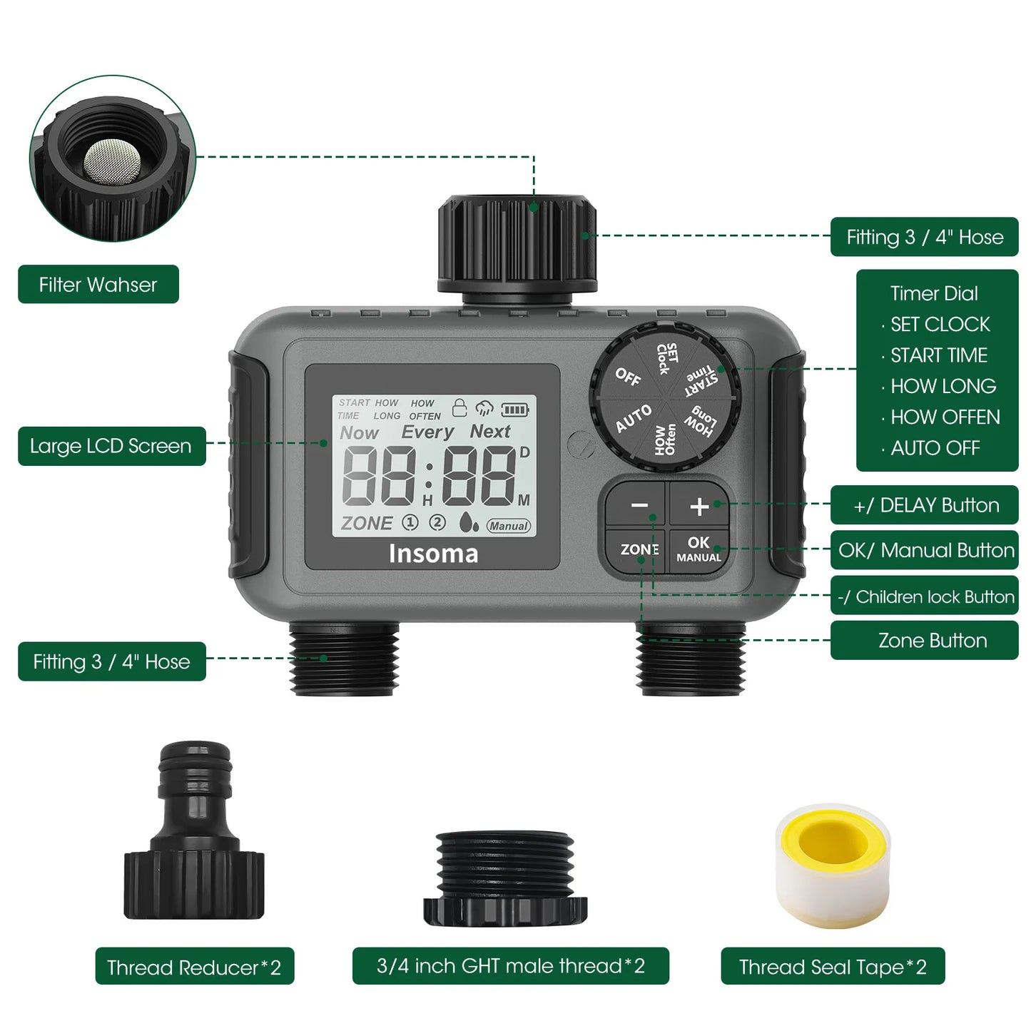 Insoma Smart Irrigation Watering System Dual Outlets Automatic Water