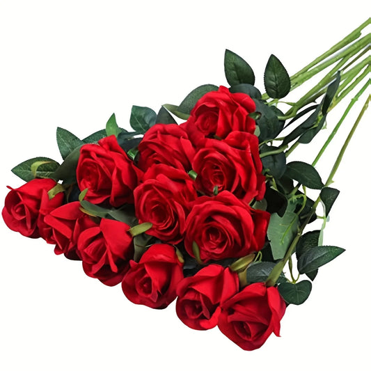 12pcs Realistic Artificial Rose Bouquet for Weddings, Birthdays, and