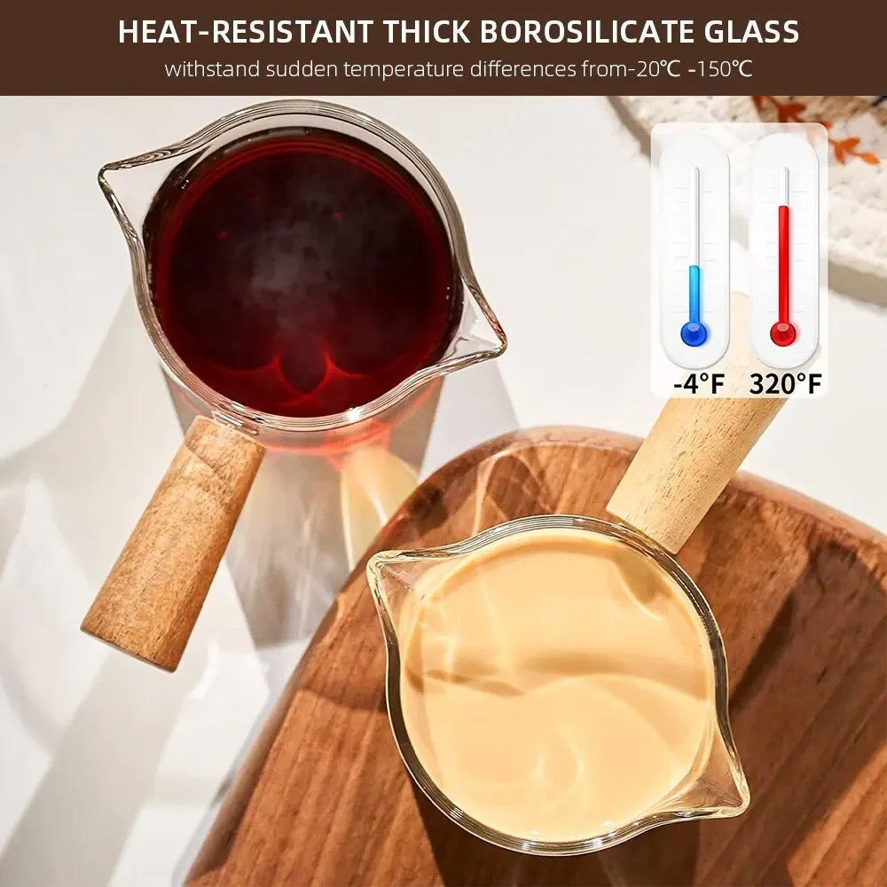 1pc Glass Measuring Cup Wood Handle Glass Espresso Measuring Cup