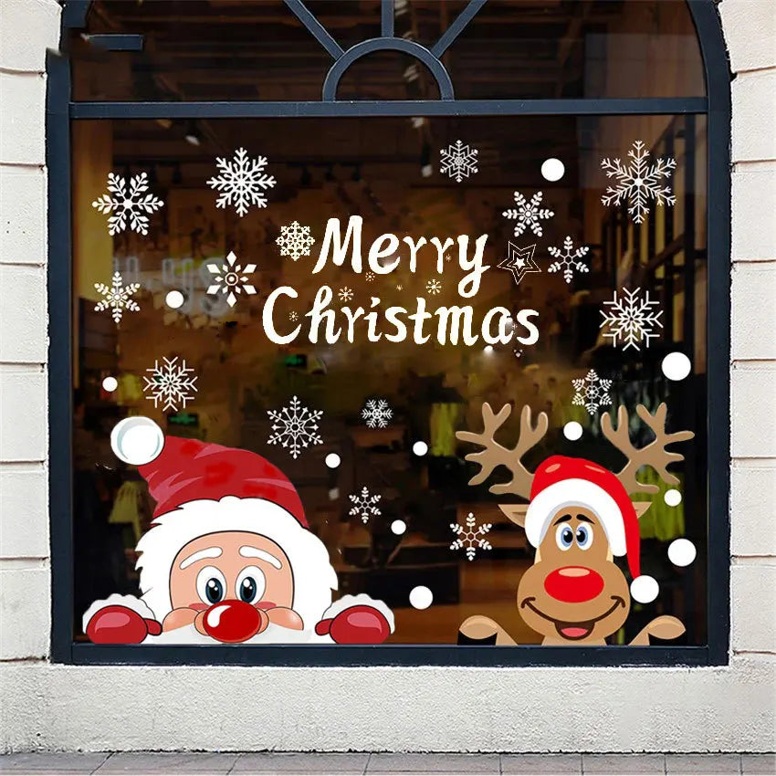 Removable Christmas PVC Static Sticker Santa Elk Window Stickers