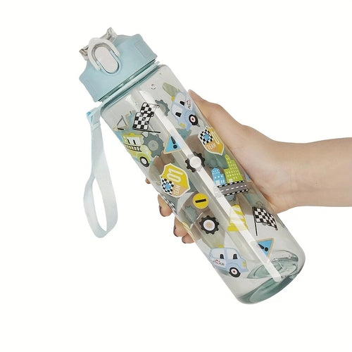 1pc 750ml 23OZ cartoon car series plastic water bottle, multiple