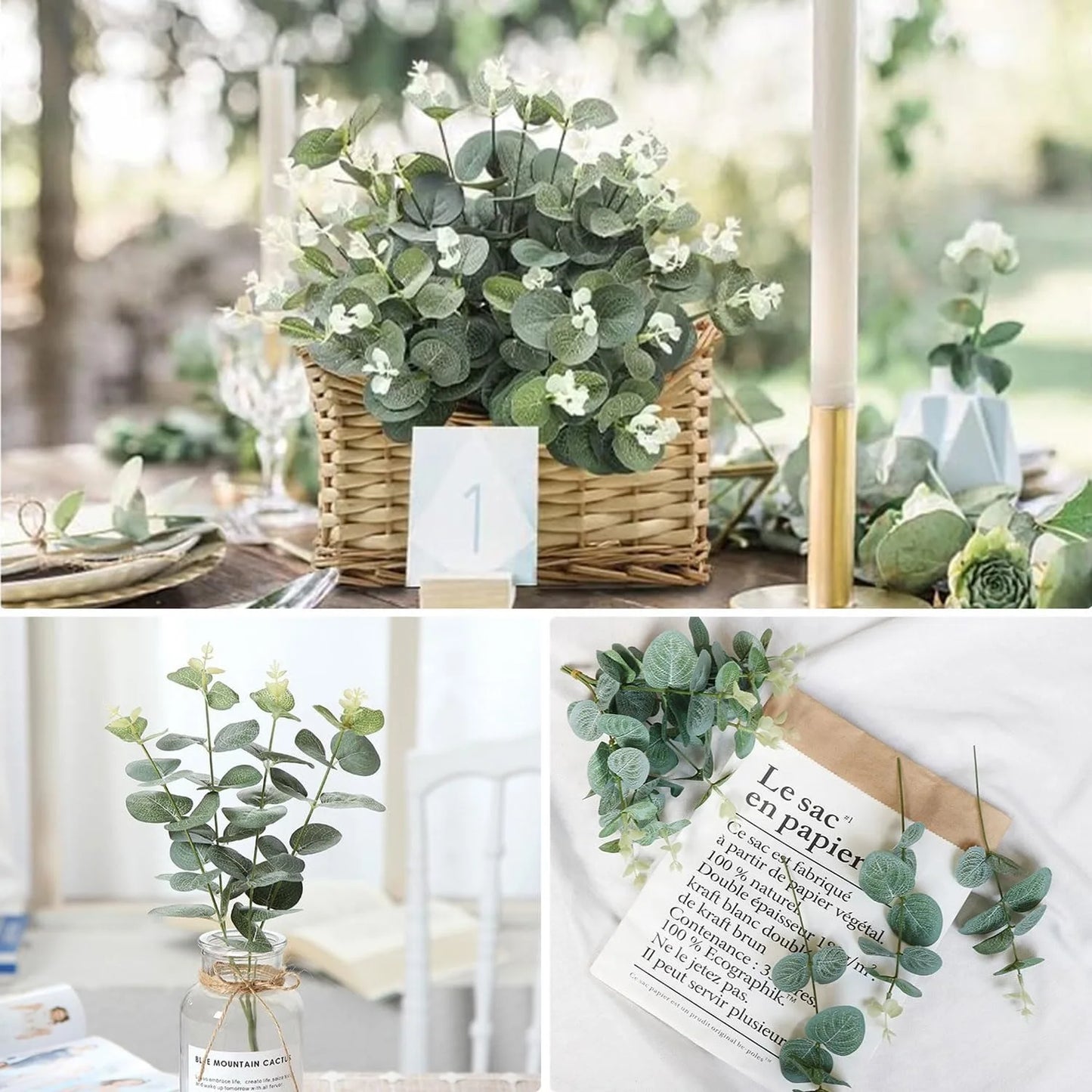 5/10/20Pcs Of Eucalyptus Leaf Stems Green Artificial Plants For Living