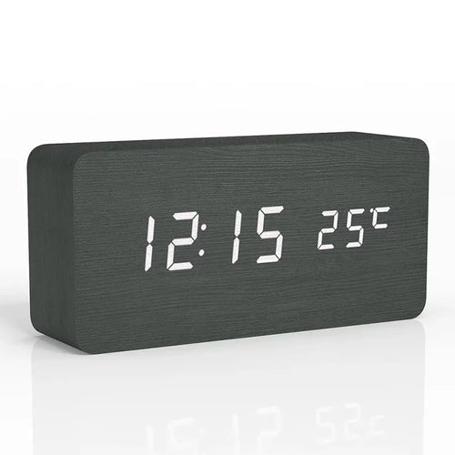 Wooden Digital Alarm Clock, LED Alarm Clock with Temperature Desk