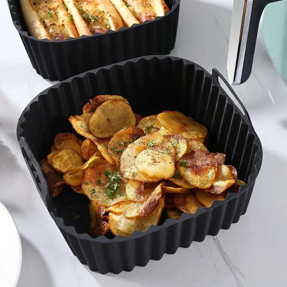 Reusable Air Fryer Silicone Liners Square Non Stick Basket Mat for