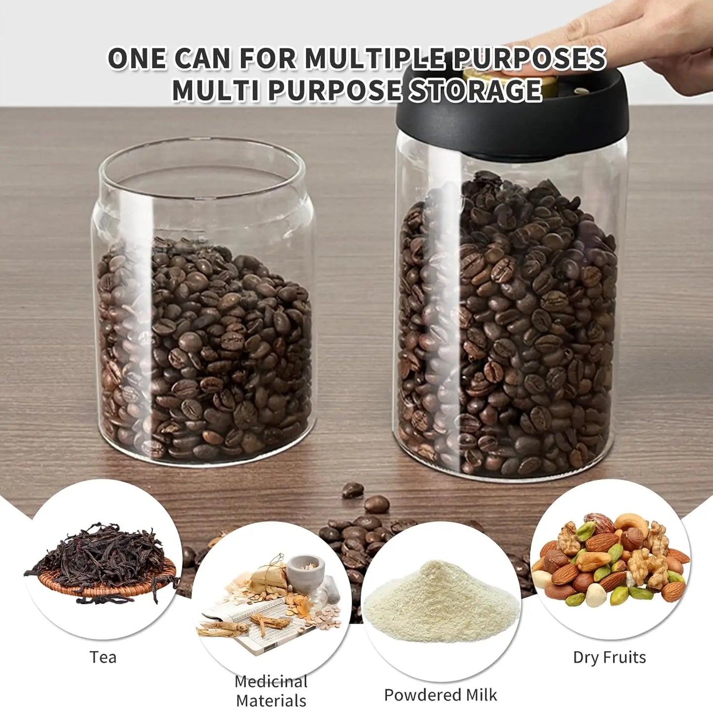 Coffee Beans Vacuum Sealed Tank Transparent Glass Food Storage Jars