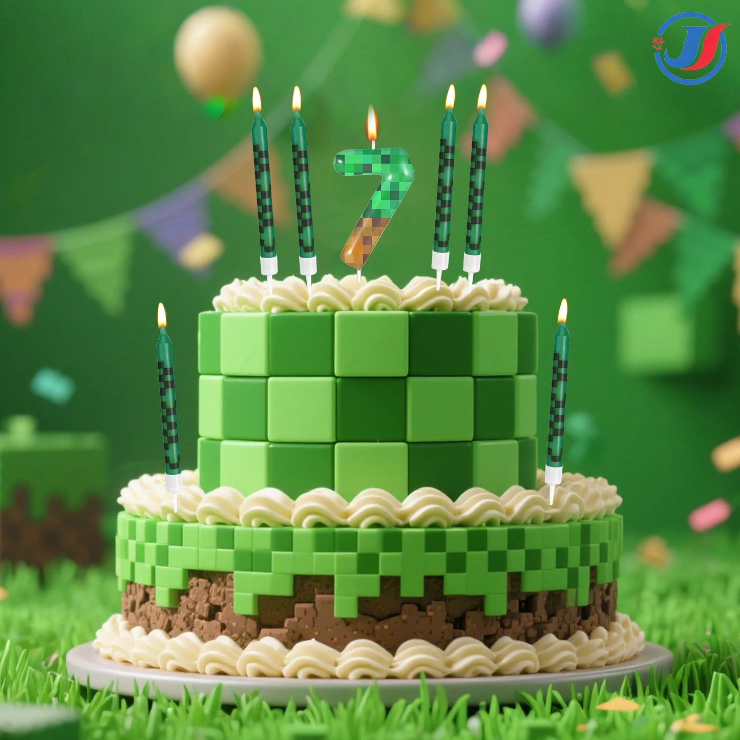 7Pcs Pixel Miner Birthday Cake Candles Topper for Pixel Theme Party