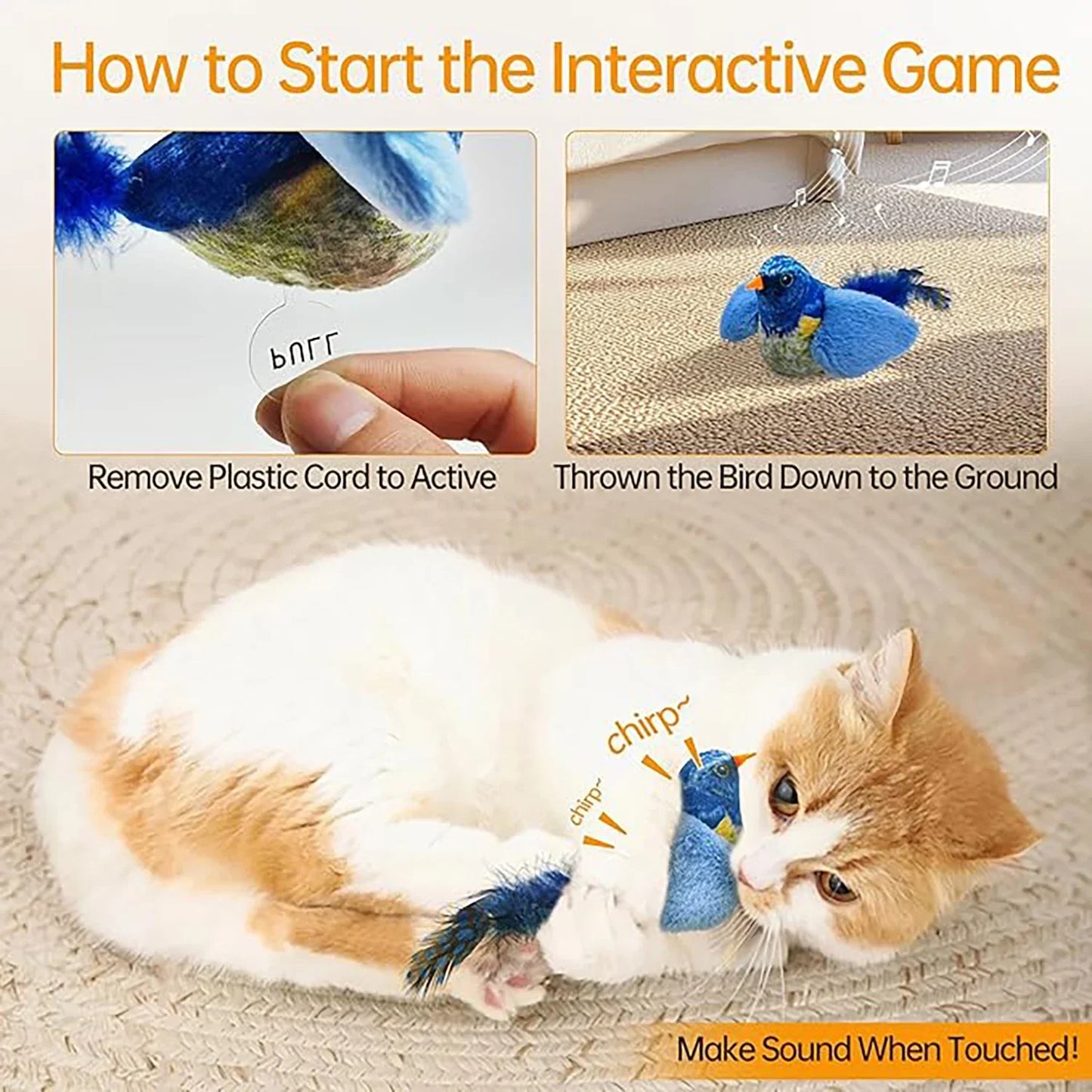 Indoor Interactive Birds Toy for Cat Chasing Teasing Toy Sounding