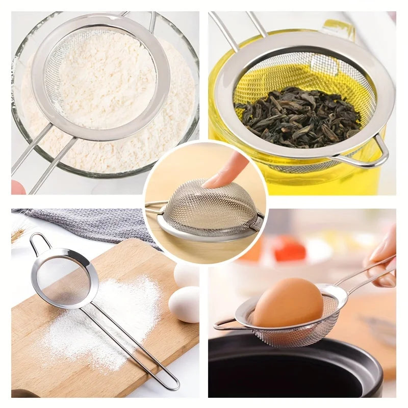 3pcs Fine Mesh Strainers Set Stainless Steel Multipurpose Flour Sieve