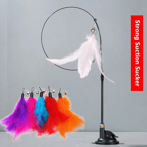 Cat Teaser Toy Cat Teaser Pole With Feather Bell Extended Rod Suction