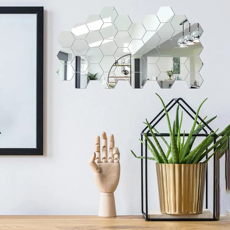 45pcs Mirror Wall Sticker, Hexagon Wall Art Sticker, DIY Household