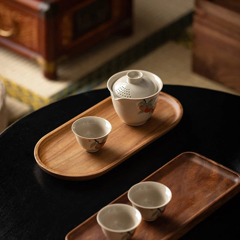 Tableware Solid Wood Food Tray Round Rectangle Dessert Plate
