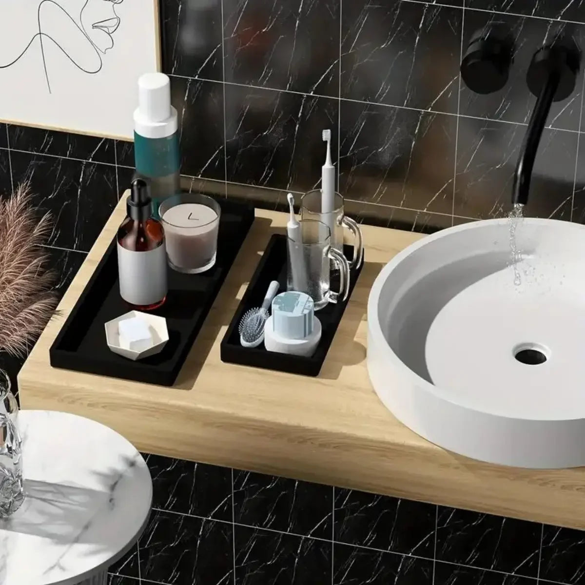 A multifunctional bathroom countertop storage tray, hand sanitizer