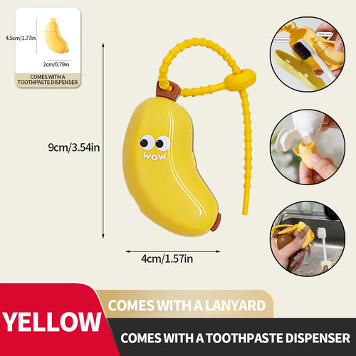 Banana toothbrush protective cap with toothpaste storage box - compact