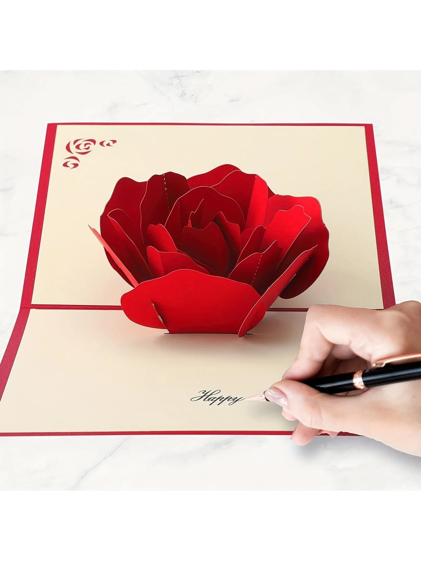 3D Pop-Up Happy Birthday Rose Card - Perfect for Anniversaries,