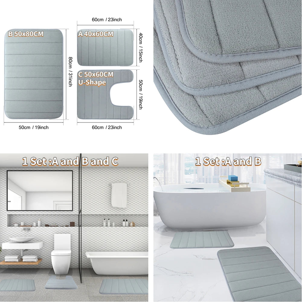 Super Absorbent Bath Mat Memory Foam Carpet Non-slip Bathroom Rug