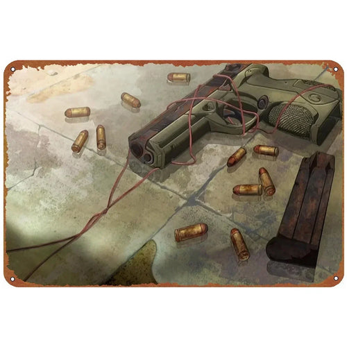 Pistol Metal Signs, Exuding Military Flair, Ideal As Wall Decoration