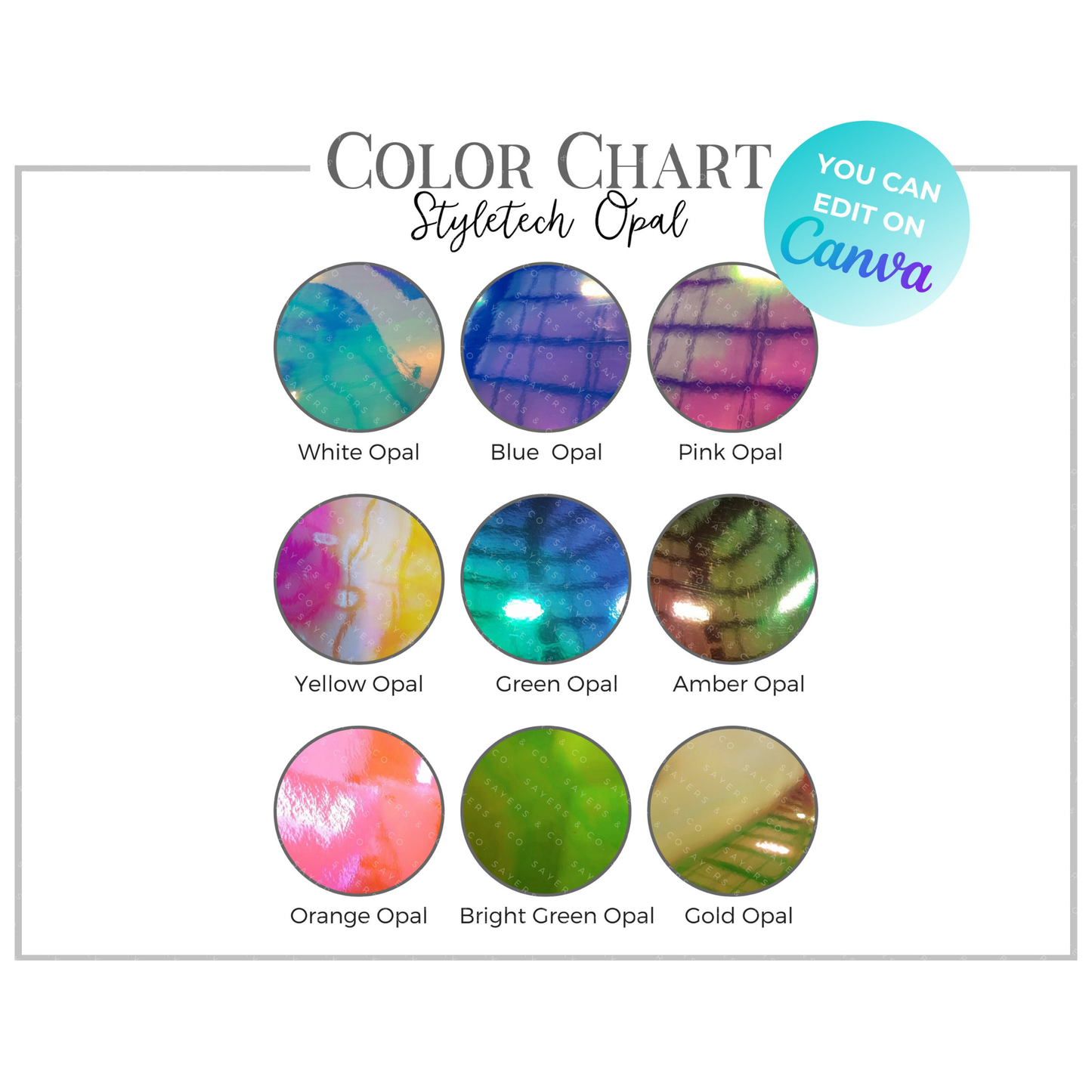 Style-tech Opal Adhesive Vinyl Digital Download Color Chart