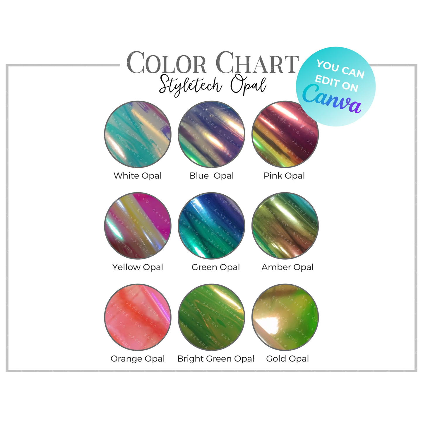 Style-tech Opal Adhesive Vinyl Digital Download Color Chart