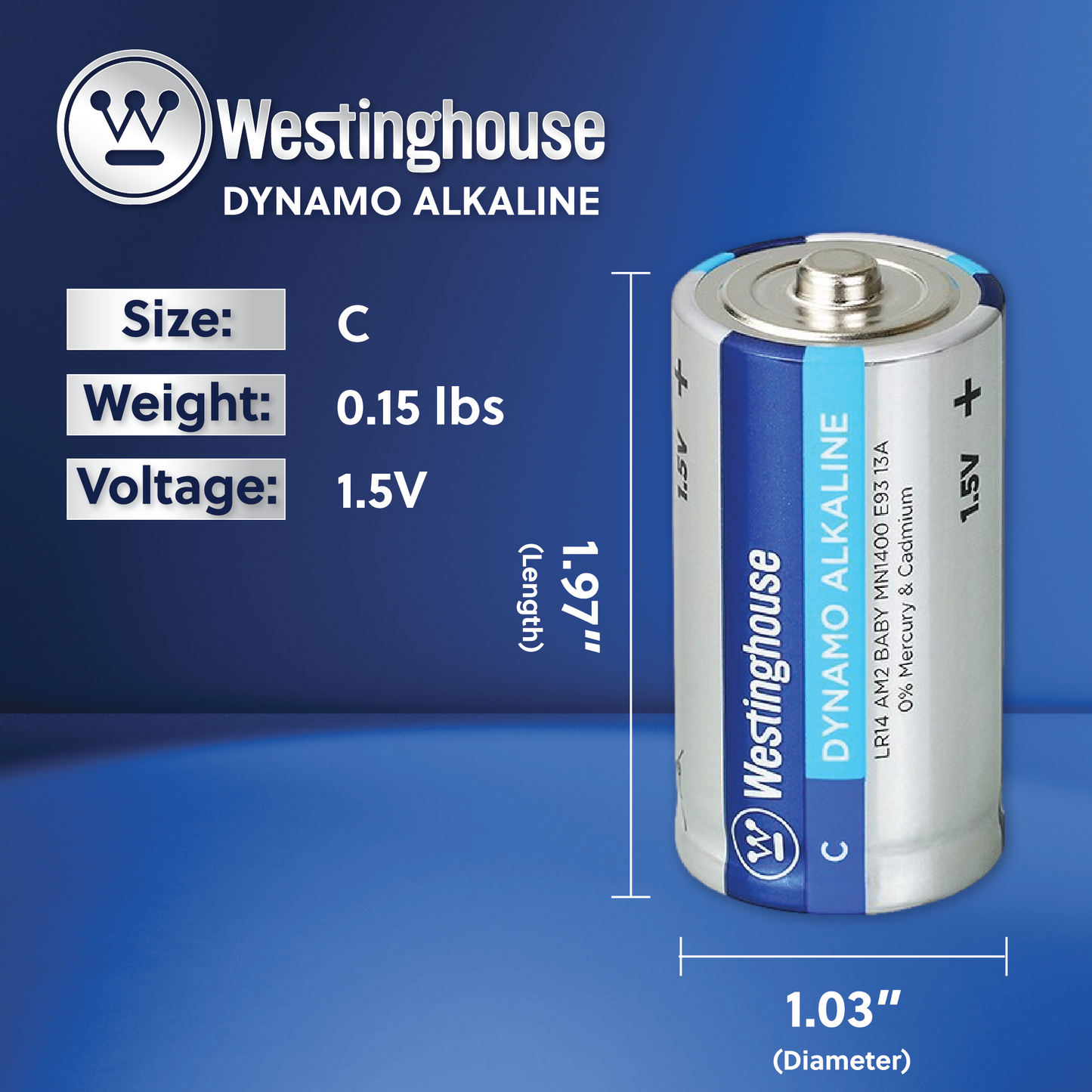 Westinghouse C Dynamo Alkaline Blister Pack of 2