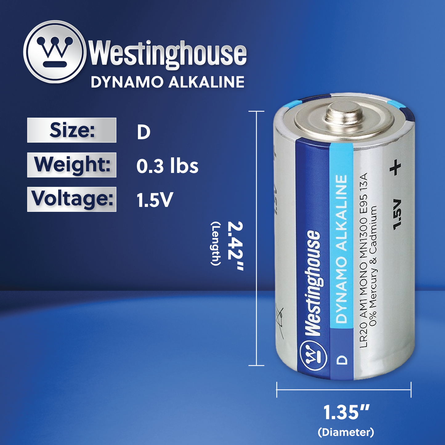 Westinghouse D Dynamo Alkaline Shrink Pack of 2