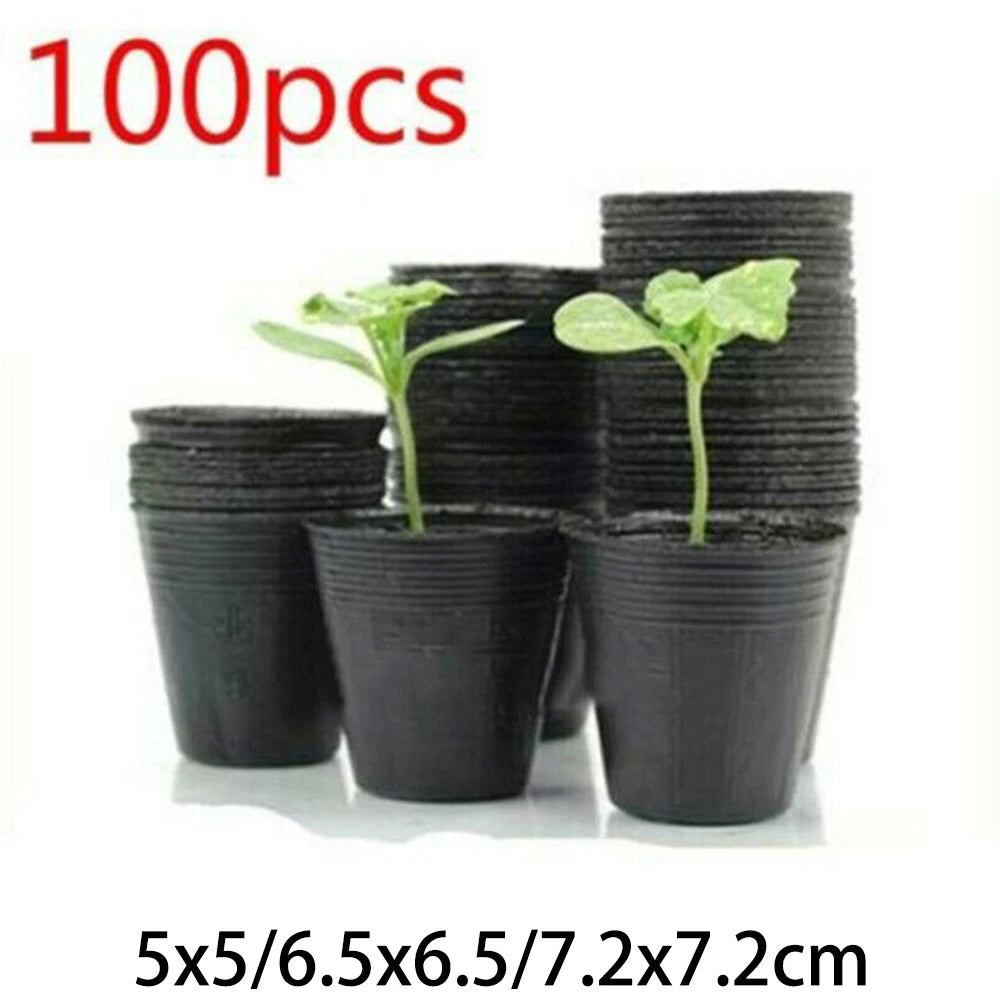 100 Pack Black Plastic Plant Containers for Horticulture with Drainage System and Ventilation for Consistent Growth Support